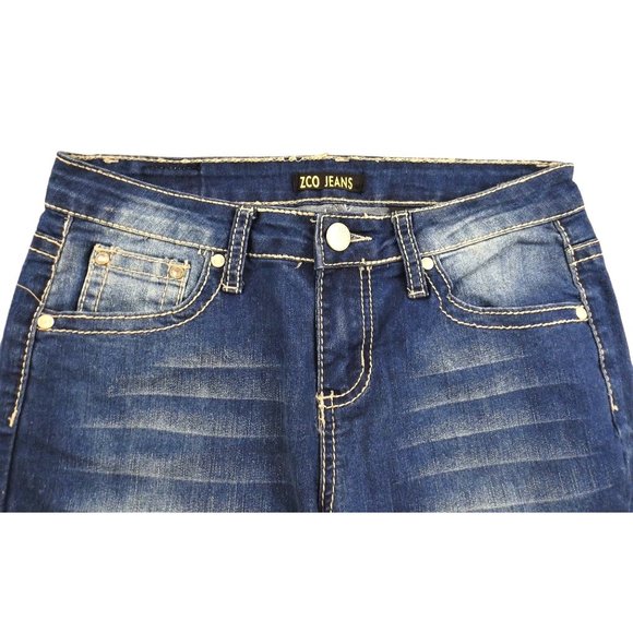 ZCO JEANS Girl's Blue Distress Dyed and Bling Pockets size 14  ..  JH1062 - Picture 4 of 5